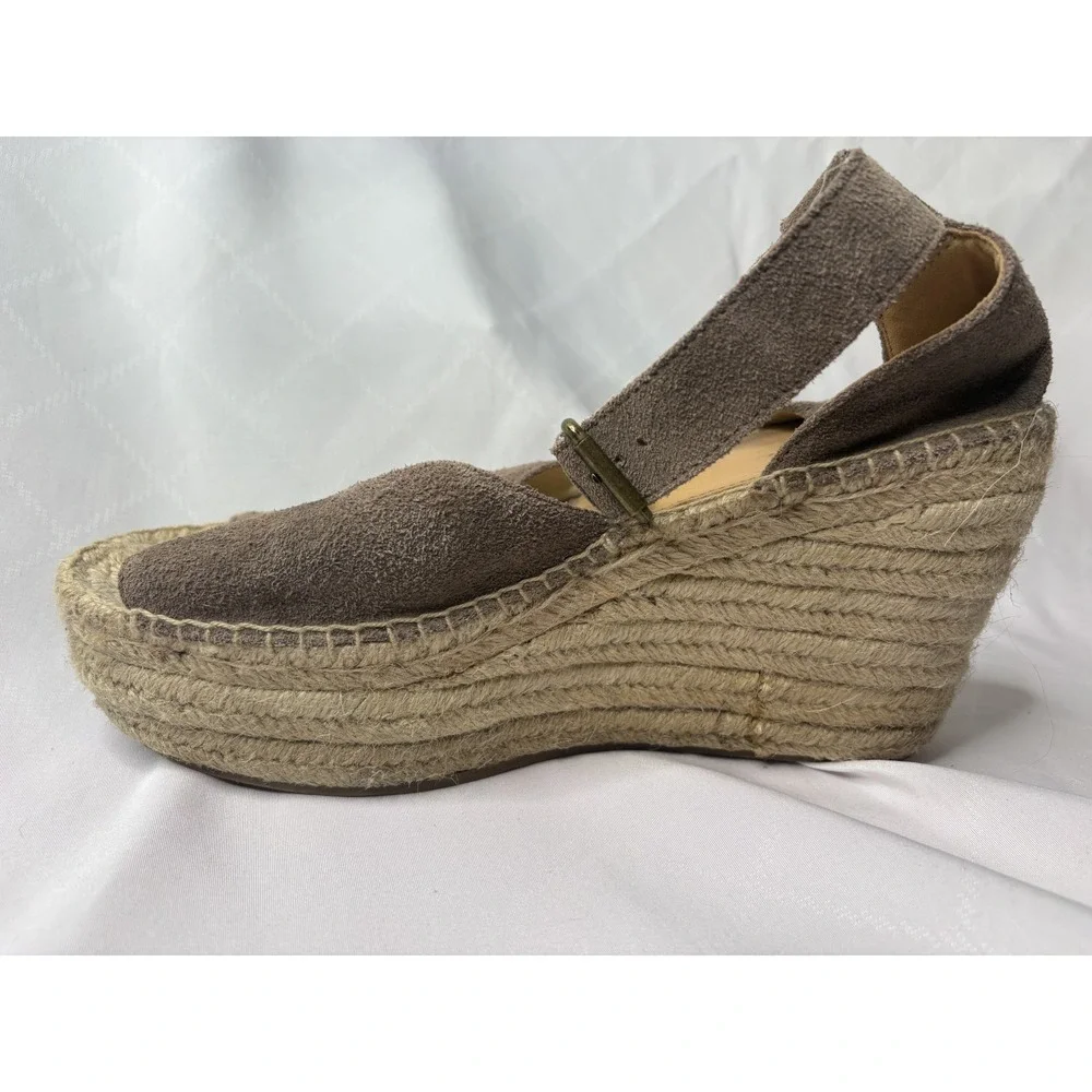 SOLUDOS Women's Taupe Suede Wedge Espadrille Sandals Sz 9 Chic Summer Footwear